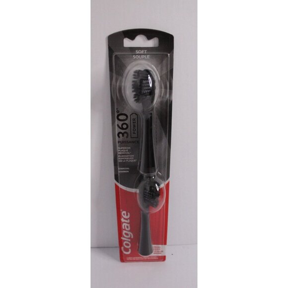 Colgate 360 Power Charcoal Toothbrush Replacement Heads Soft Two Pack Refills - Picture 1 of 5